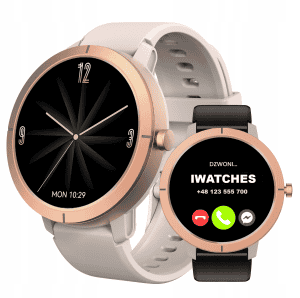 Smartwatch damski z funkcją GPS i powiadomieniami telefonicznymi.