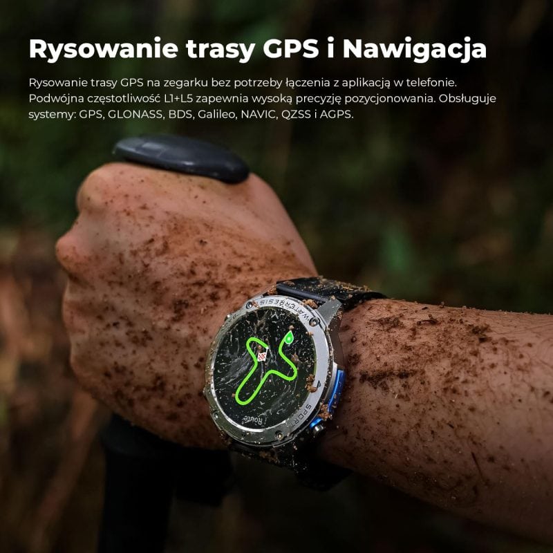 Zegarek GPS z nawigacją i precyzyjnym wyświetlaczem, idealny do outdoorowych aktywności. Obsługuje s.