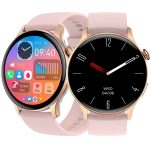 Smartwatch z różowym paskiem i okrągłym ekranem, nowoczesny design. Smartwatch z różowym paskiem i okrągłym ekranem, nowoczesny design.