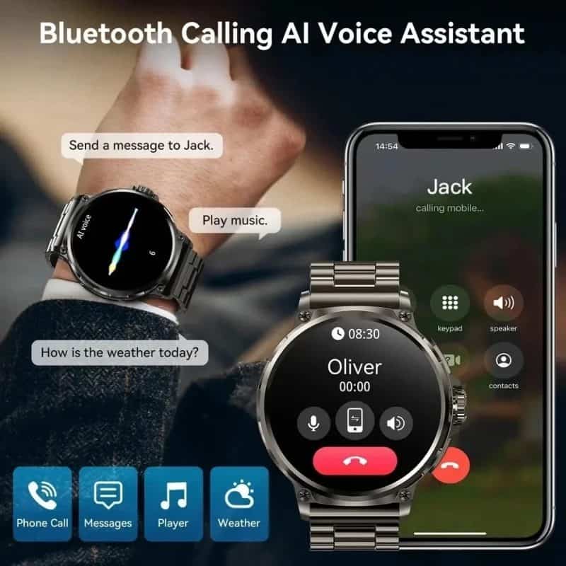 Smartwatch Tacti-x Delta Pro z funkcją baterii.
