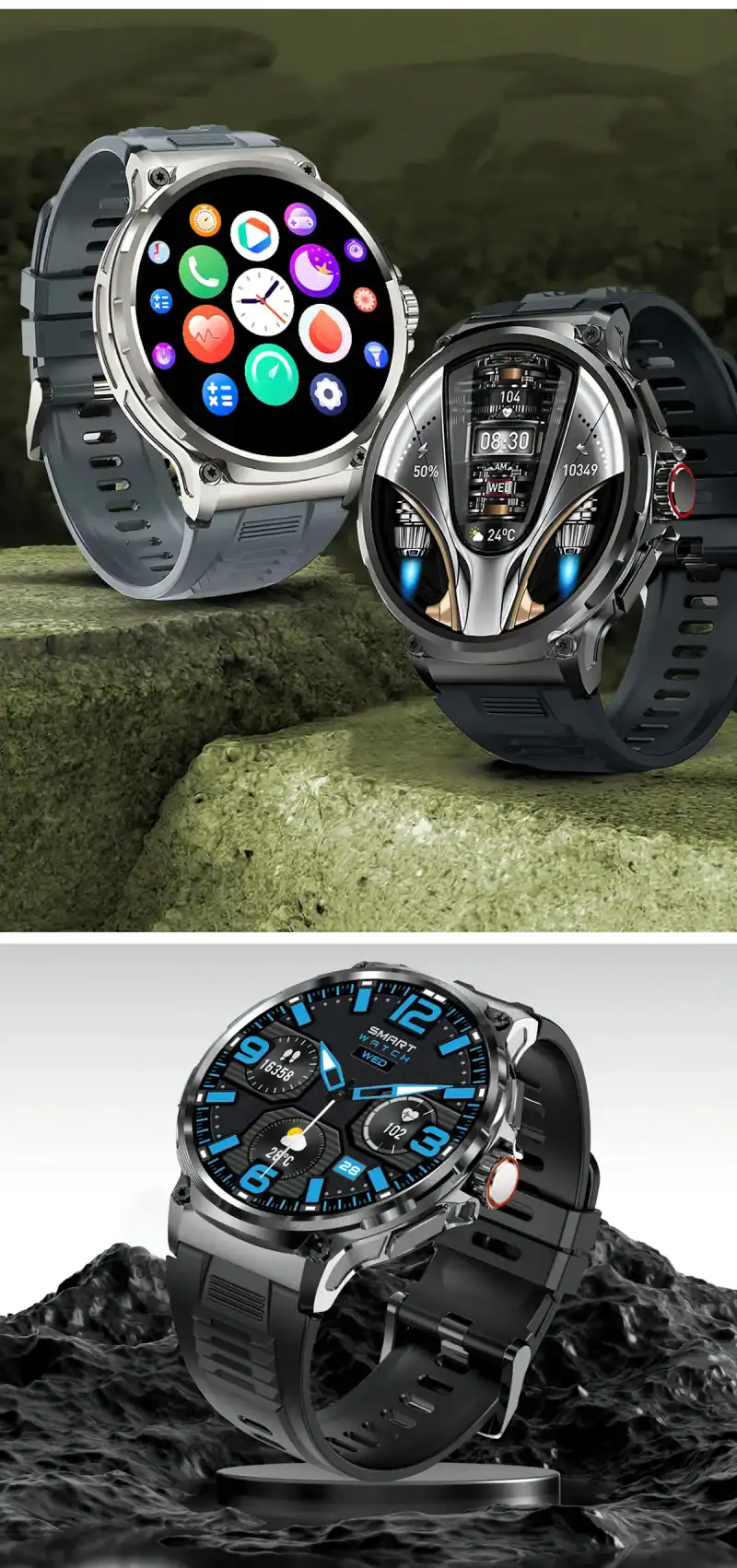 Smartwatch Tacti-x Delta Pro z wymienną baterią i funkcjami fitness. Idealny dla aktywnych użytkowni.