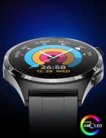 Smartwatch z ekranem AMOLED i funkcjami zdrowotnymi Smartwatch z wyświetlaczem AMOLED, monitorowaniem tętna i aktywności fizycznej.