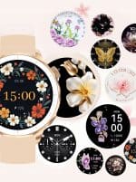 Smartwatch z kwiatowym motywem, elegancki zegarek na nadgarstek z różnorodnymi tarczami.