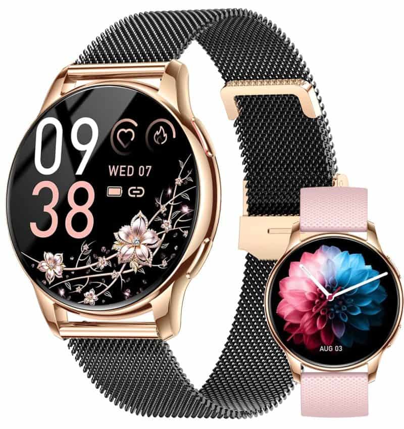 Smartwatch damski z eleganckim wyświetlaczem i wymiennymi paskami, idealny na co dzień i na specjaln.