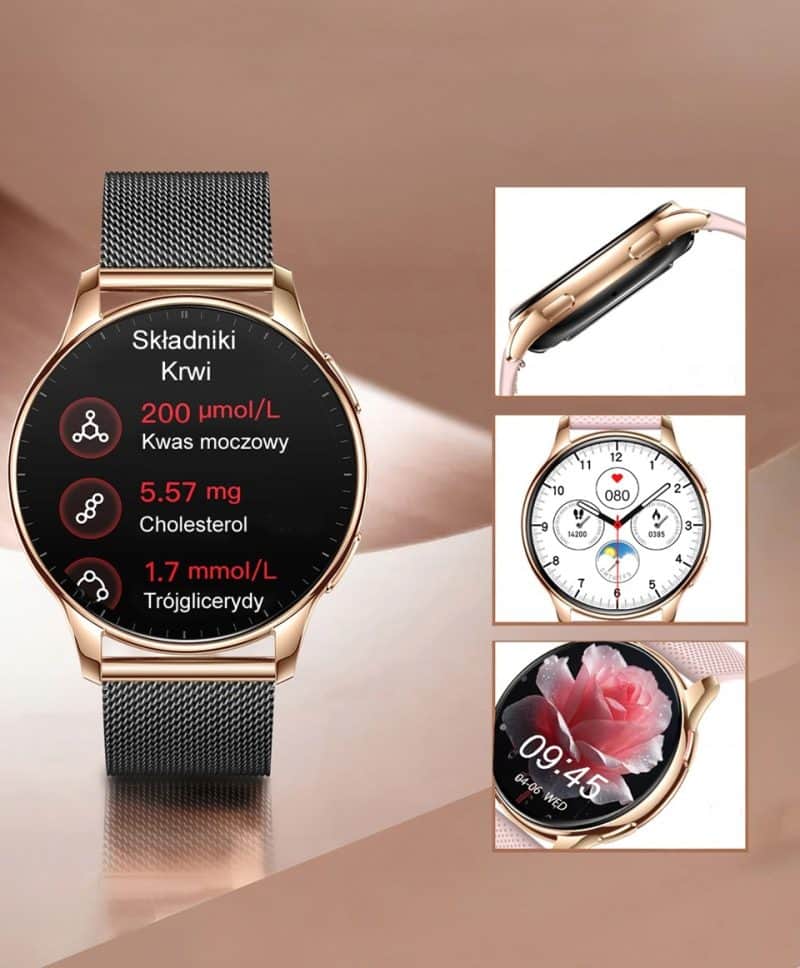 Nowoczesny smartwatch IWatches z funkcjami zdrowotnymi i sportowymi, wyświetlacz dotykowy, elegancki.