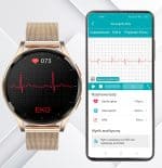 Ekran smartwatch z funkcją EKG i monitorowaniem zdrowia Smartwatch z funkcją EKG i pomiarem tętna na nadgarstku.