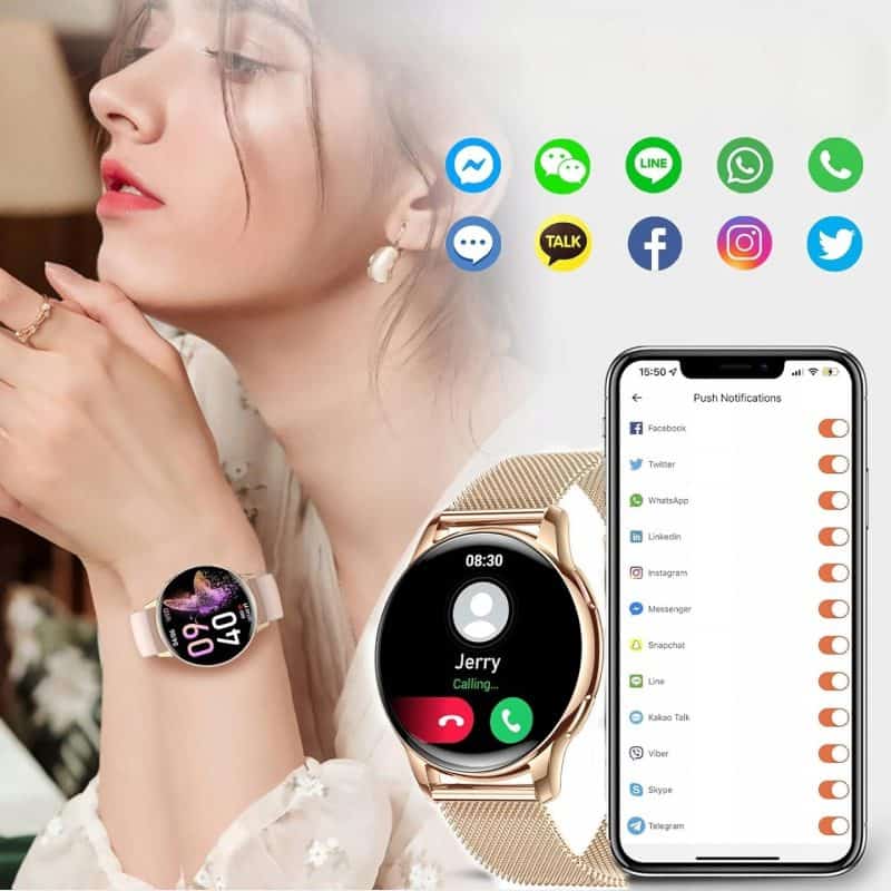 Smartwatch damski IWatches z powiadomieniami i stylowym wyglądem, idealny do codziennego użytku i mo.