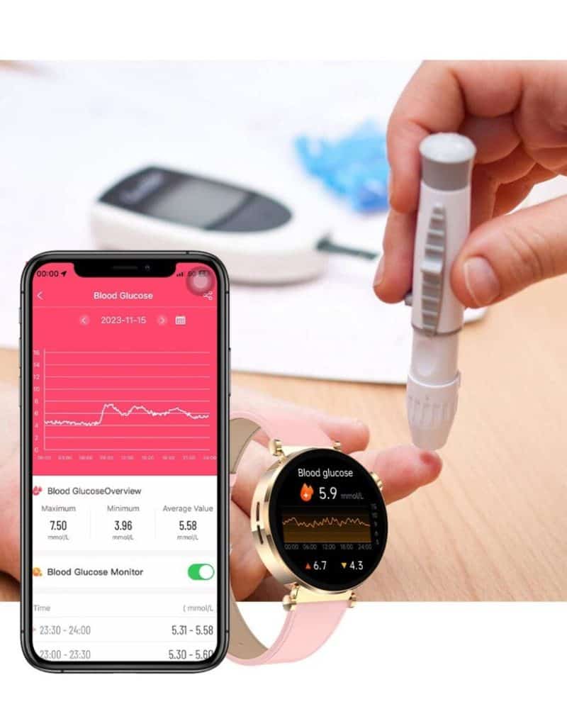 Zegarek z funkcją pomiaru cukru i synchronizacją z aplikacją mobilną.
