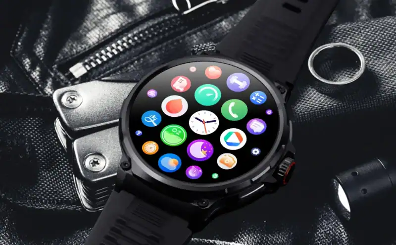 Smartwatch Tacti-x Delta Pro z wymienną baterią, nowoczesny design i funkcje fitness.