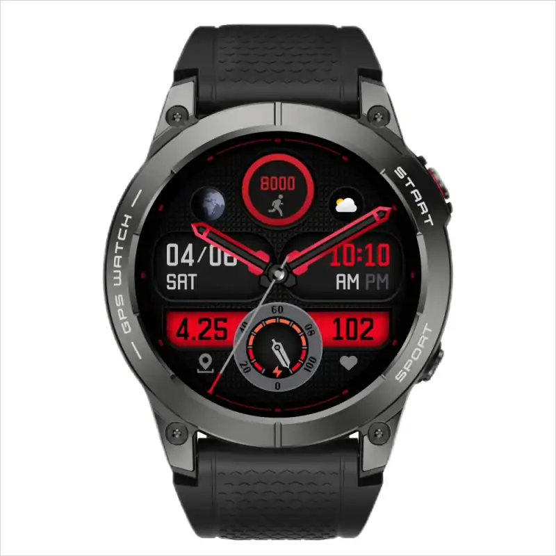 Smartwatch sportowy z cyfrowym wyświetlaczem i funkcjami fitness, idealny dla aktywnych użytkowników.