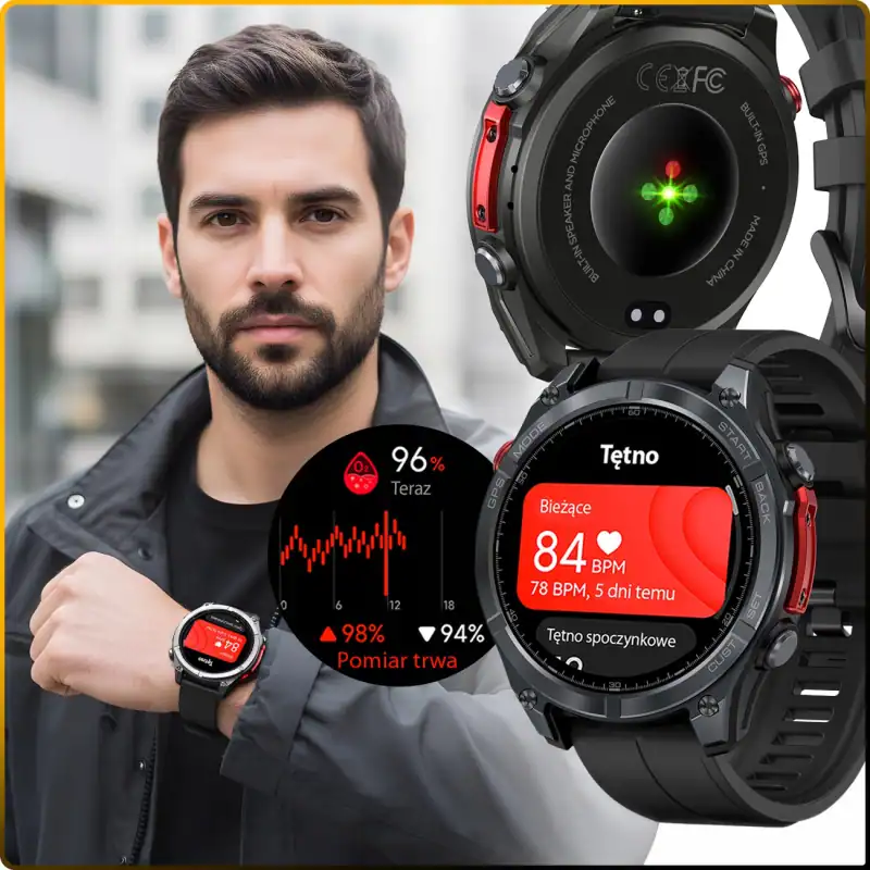 Smartwatch sportowy z funkcjami zdrowotnymi i monitorowaniem tętna. Idealny dla aktywnych i dbającyc.
