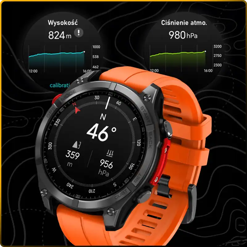 Zegarek sportowy z GPS, czujnikami i wytrzymałą obudową, idealny do aktywności na świeżym powietrzu.